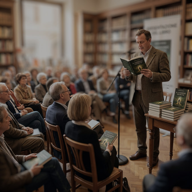 Presentazione di un libro con pubblico seduto