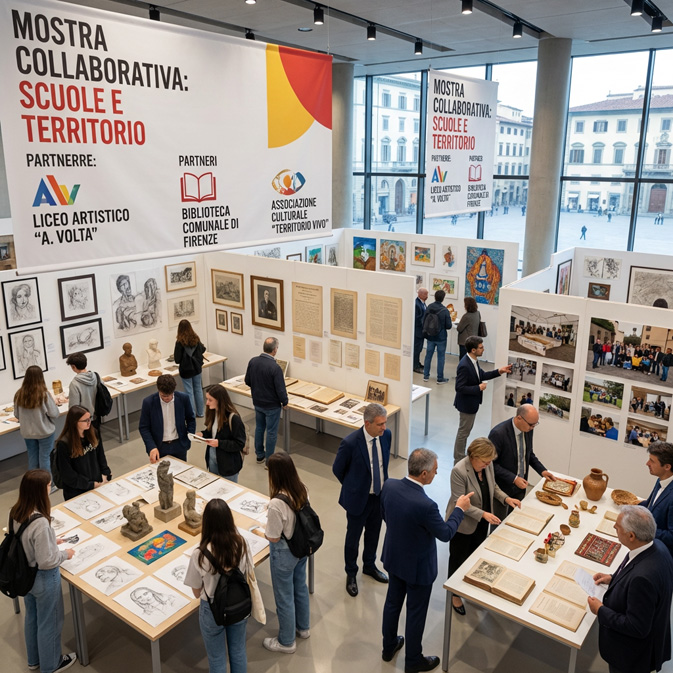 Studenti che visitano una mostra collettiva con insegnante