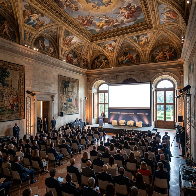 Conferenza con relatore che parla al pubblico
